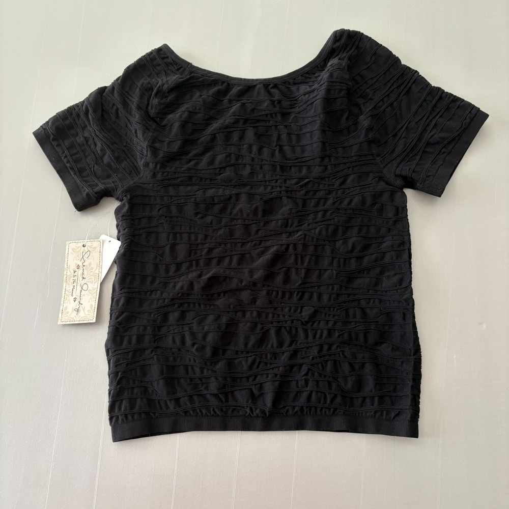 NWT French Laundry Seamless‎ Scoop Neck Top Black Size S Short Sleeve Stretch - Picture 9 of 9